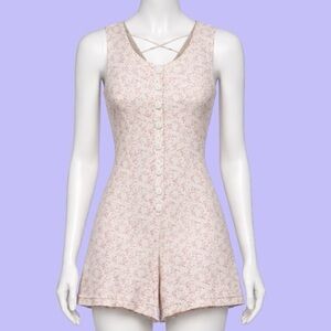 Next Issue Mag 1980s Pink & White Floral Button Front Sleeveless Corset Romper